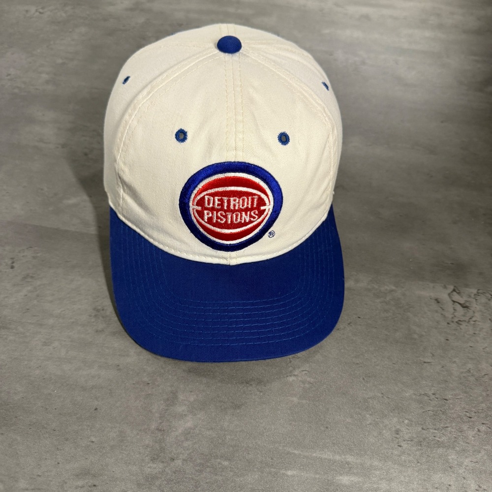 Vintage 90s Drew Pearson Detroit Pistons Snapback Hat Blue White Trucker NBA Cap